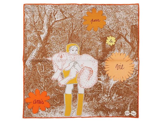 Hermès Sciarpa Amis pour la Vie Marrone - vista 7