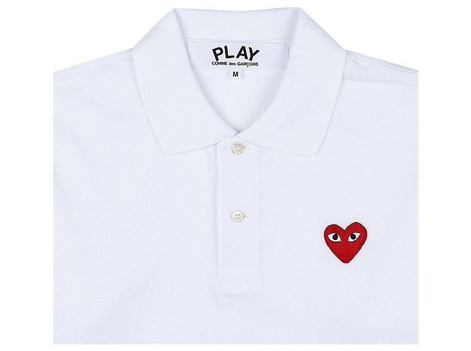 Comme Des Garcons Herren Polo T-Shirt mit Herz-Patch Weiß - Ansicht 3