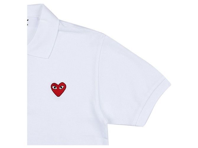 Comme Des Garcons Herren Polo T-Shirt mit Herz-Patch Weiß - Ansicht 4
