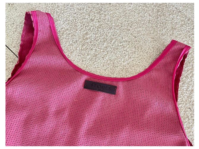 Stouls Canotta Framboise in Pelle Velluto Microperforata Rosa - vista 9
