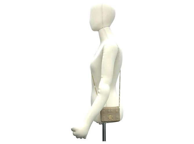 Borsa a tracolla Micro Chain in pelle con logo TB Burberry Laura Beige - vista 2