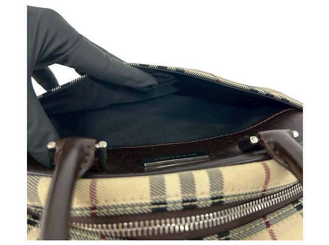 Borsa Boston Burberry in tela e pelle beige e marrone - vista 10