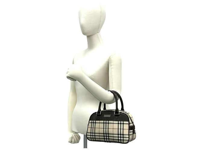 Borsa Boston Burberry in tela e pelle beige e marrone - vista 2