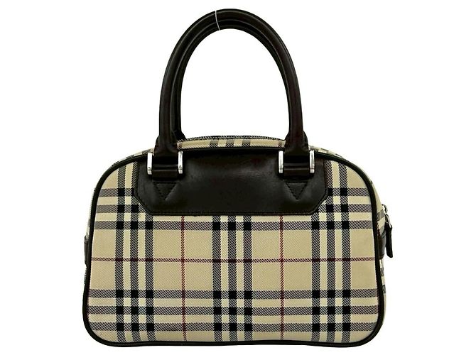 Borsa Boston Burberry in tela e pelle beige e marrone - vista 3