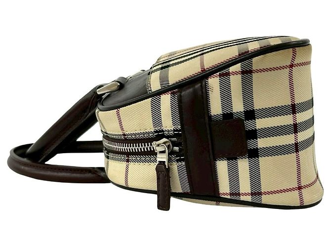 Borsa Boston Burberry in tela e pelle beige e marrone - vista 5