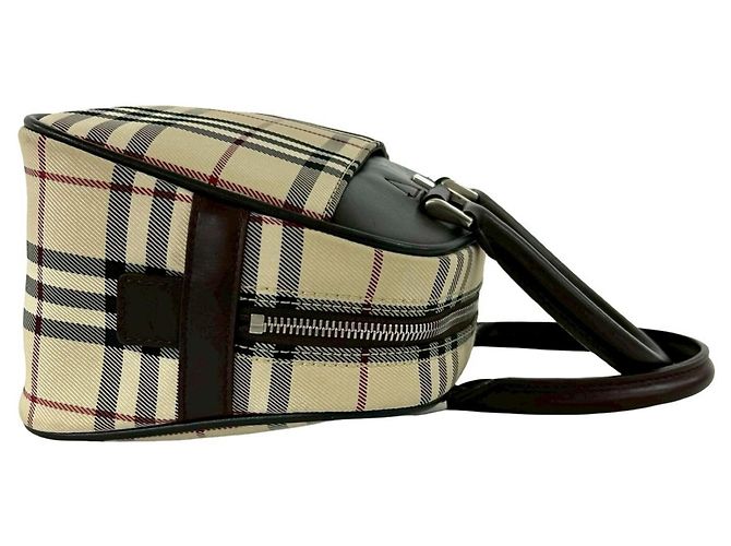 Borsa Boston Burberry in tela e pelle beige e marrone - vista 6