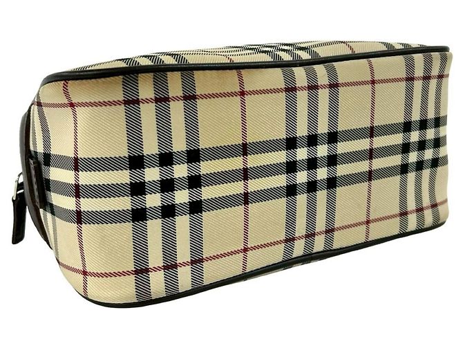 Borsa Boston Burberry in tela e pelle beige e marrone - vista 7