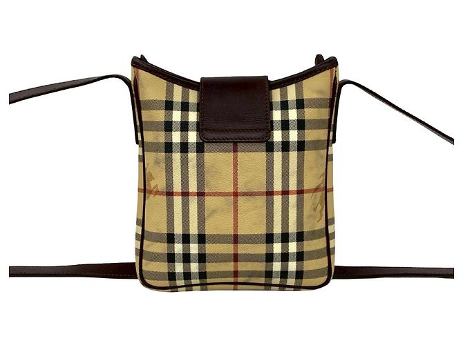 Borsa a tracolla in pelle Burberry Nova Check Shadow Horse Pattern Marrone Beige - vista 3