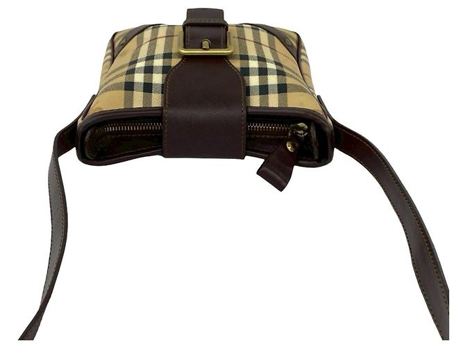 Borsa a tracolla in pelle Burberry Nova Check Shadow Horse Pattern Marrone Beige - vista 4