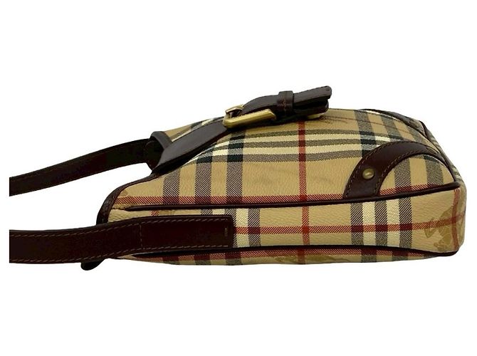 Borsa a tracolla in pelle Burberry Nova Check Shadow Horse Pattern Marrone Beige - vista 5