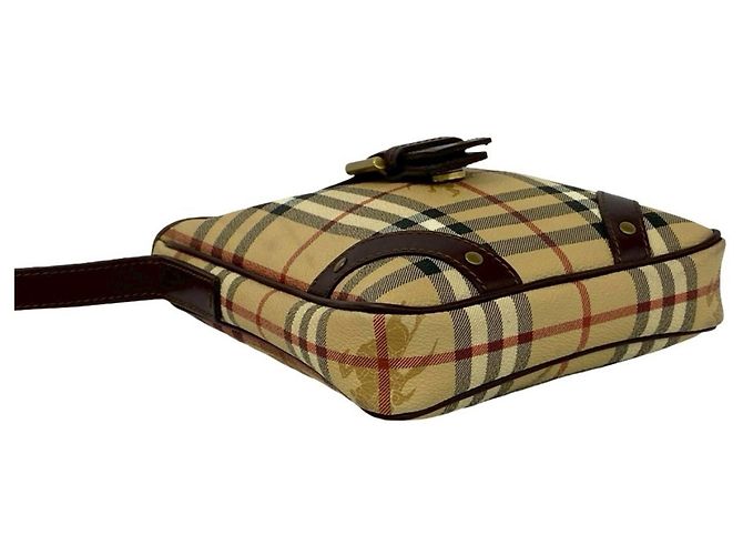 Borsa a tracolla in pelle Burberry Nova Check Shadow Horse Pattern Marrone Beige - vista 7