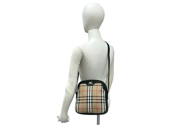 Burberry Shadow Horse Logo Nova Check Pattern Shoulder Bag Black Beige - view 2