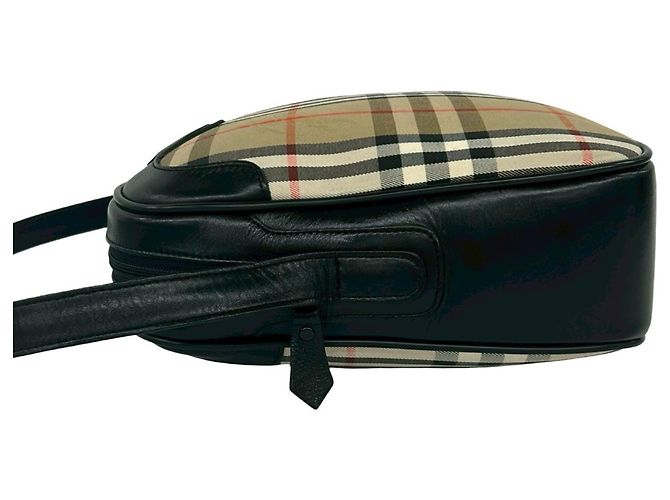 Burberry Shadow Horse Logo Nova Check Pattern Shoulder Bag Black Beige - view 5