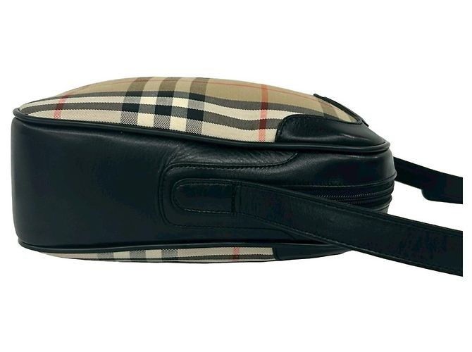 Burberry Shadow Horse Logo Nova Check Pattern Shoulder Bag Black Beige - view 6