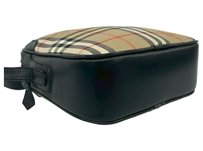 Burberry Shadow Horse Logo Nova Check Pattern Shoulder Bag Black Beige - view 7