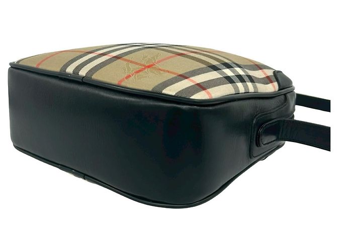 Burberry Shadow Horse Logo Nova Check Pattern Shoulder Bag Black Beige - view 8