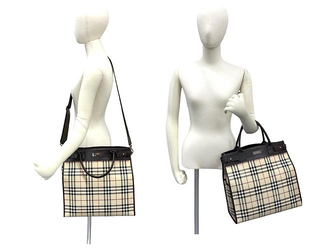 BURBERRY Borsa a mano/Borsa a tracolla 2-Way Marrone Nero Bianco Rosso Beige - vista 2