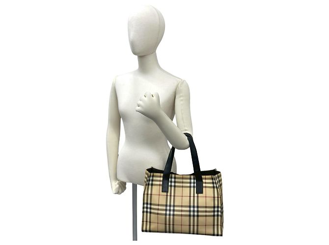 Burberry Nova Check Pattern Leder Handtasche Tote Bag Schwarz Beige - Ansicht 2