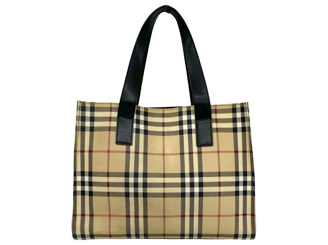 Burberry Nova Check Pattern Leder Handtasche Tote Bag Schwarz Beige - Ansicht 3