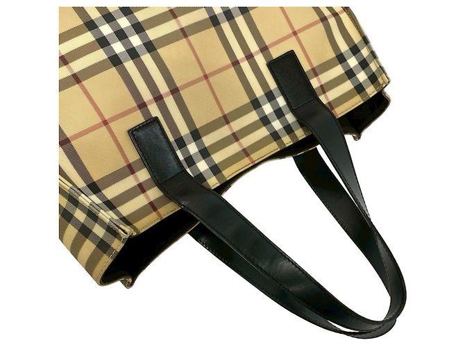 Burberry Nova Check Pattern Leder Handtasche Tote Bag Schwarz Beige - Ansicht 4