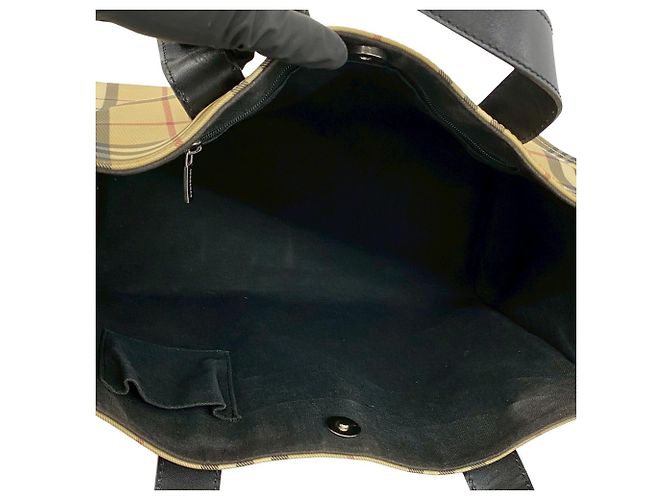 Burberry Nova Check Pattern Leder Handtasche Tote Bag Schwarz Beige - Ansicht 9