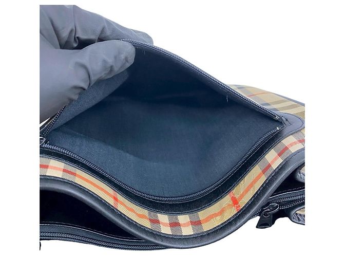 Borsa a tracolla Burberry Nova Check in tela e pelle Nero Beige - vista 10