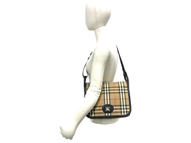 Borsa a tracolla Burberry Nova Check in tela e pelle Nero Beige - vista 2