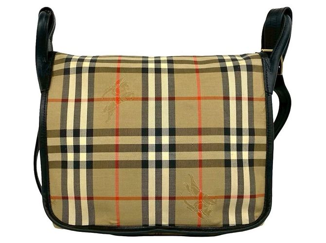 Borsa a tracolla Burberry Nova Check in tela e pelle Nero Beige - vista 3