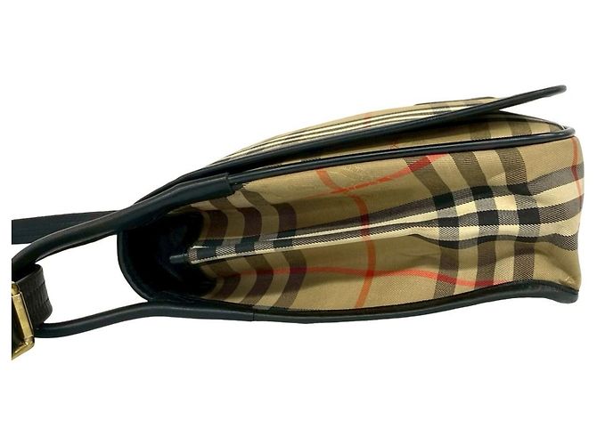 Borsa a tracolla Burberry Nova Check in tela e pelle Nero Beige - vista 5