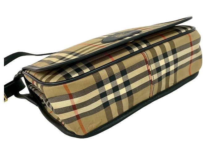 Borsa a tracolla Burberry Nova Check in tela e pelle Nero Beige - vista 7