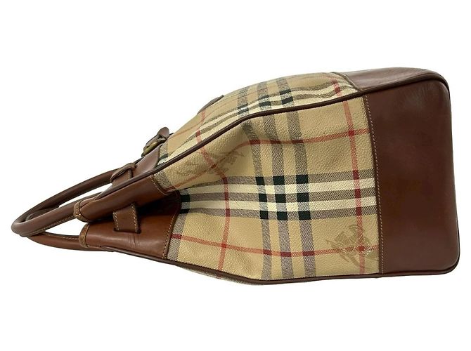 Burberry Nova Check Shadow Horse Pattern Leder Tote Bag Braun Beige - Ansicht 5