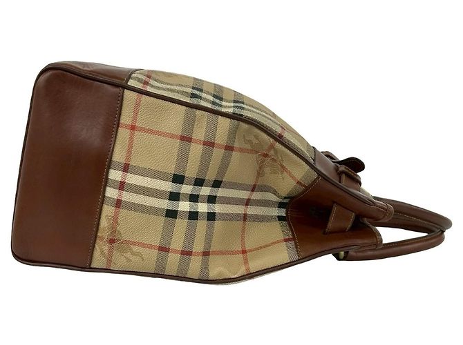 Burberry Nova Check Shadow Horse Pattern Leder Tote Bag Braun Beige - Ansicht 6