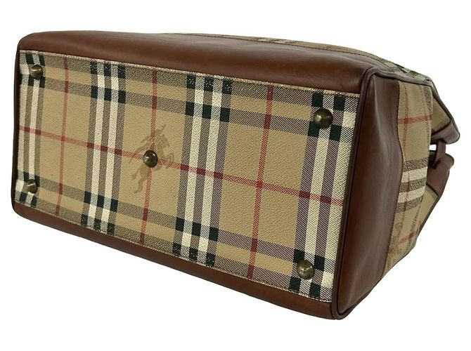 Burberry Nova Check Shadow Horse Pattern Leder Tote Bag Braun Beige - Ansicht 8