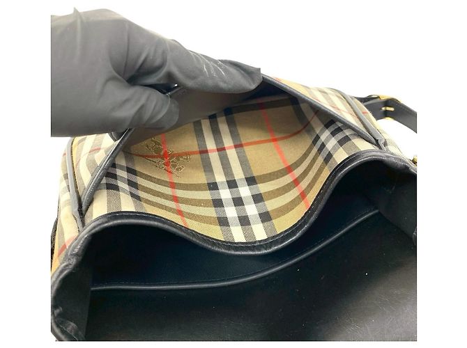 Borsa a tracolla Burberry in tela e pelle Marrone - vista 10