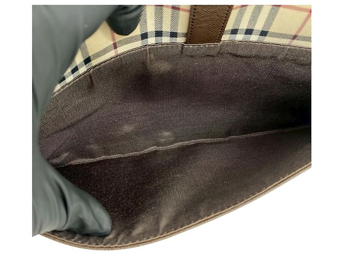 Borsa Burberry Nova Check in tela e pelle Marrone Beige - vista 10