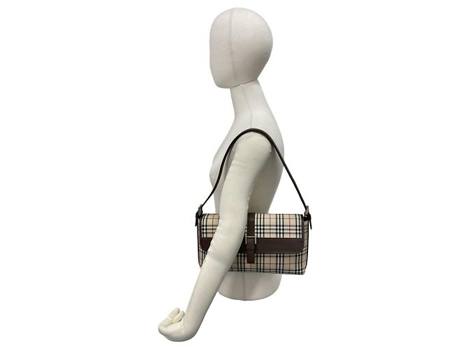 Borsa Burberry Nova Check in tela e pelle Marrone Beige - vista 2