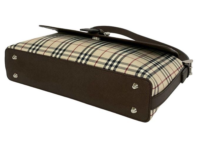 Borsa Burberry Nova Check in tela e pelle Marrone Beige - vista 8
