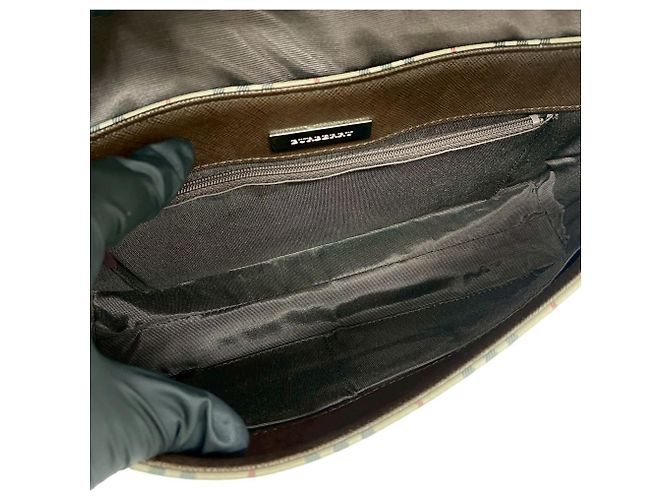 Borsa Burberry Nova Check in tela e pelle Marrone Beige - vista 9