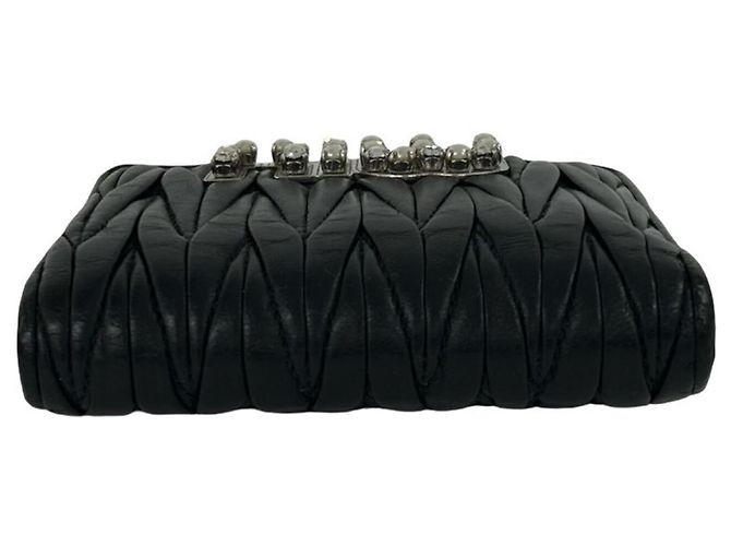 Cartera bi-fold de piel Matelassé Logo Bijou Miu Miu Negro - vista 3