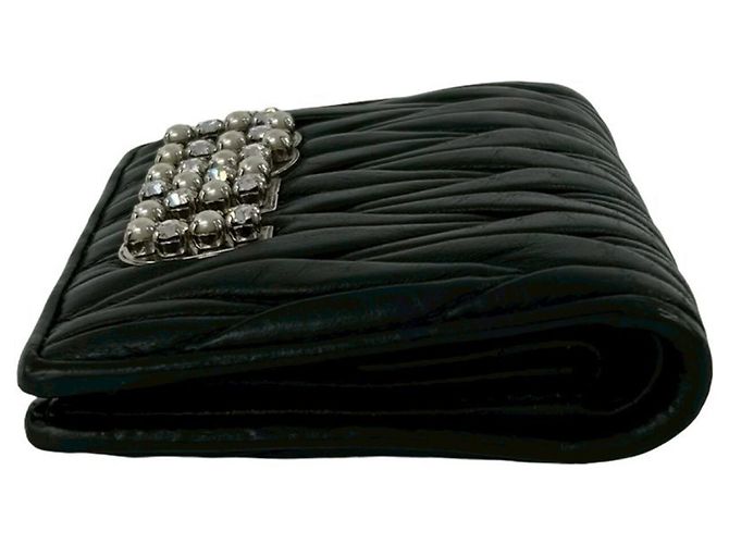 Cartera bi-fold de piel Matelassé Logo Bijou Miu Miu Negro - vista 5