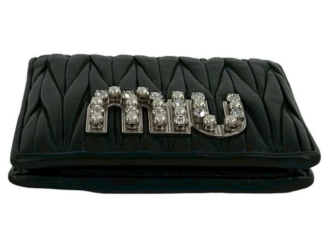 Cartera bi-fold de piel Matelassé Logo Bijou Miu Miu Negro - vista 6
