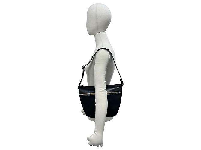 Burberry Vintage Nova Check Pattern Lederschultertasche Schwarz Beige - Ansicht 2