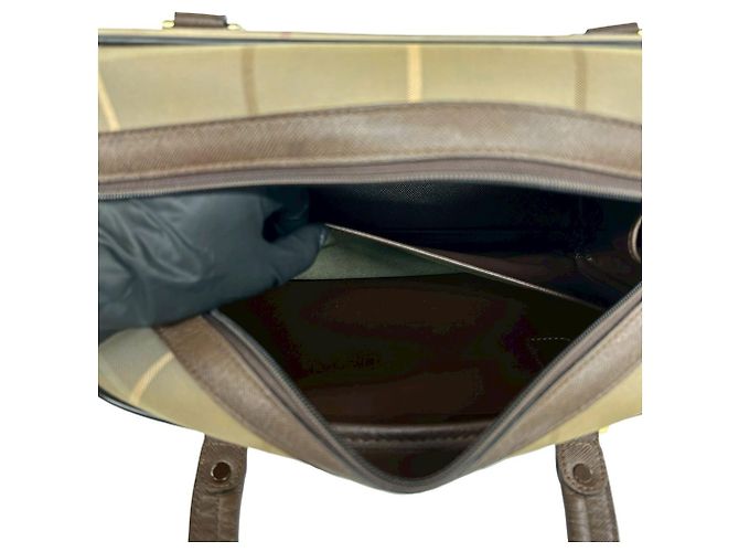 Borsa a mano Burberrys Shadow Horse Nova Check in tela e pelle Marrone Cachi - vista 10