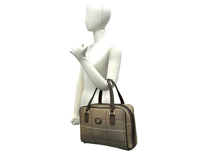 Borsa a mano Burberrys Shadow Horse Nova Check in tela e pelle Marrone Cachi - vista 2