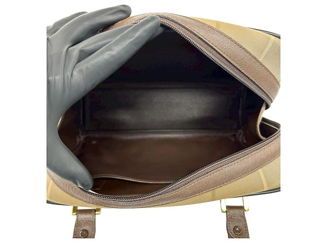 Borsa a mano Burberrys Shadow Horse Nova Check in tela e pelle Marrone Cachi - vista 9