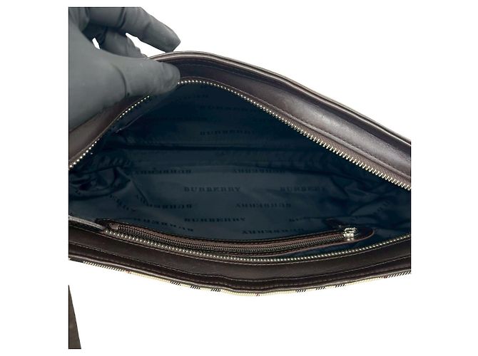 Borsa a tracolla Burberry Nova Check in tela e pelle Marrone Beige - vista 9