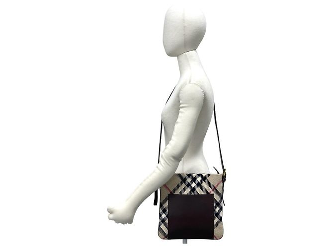 Borsa a tracolla Burberry Nova Check in pelle e lana Marrone Beige - vista 2