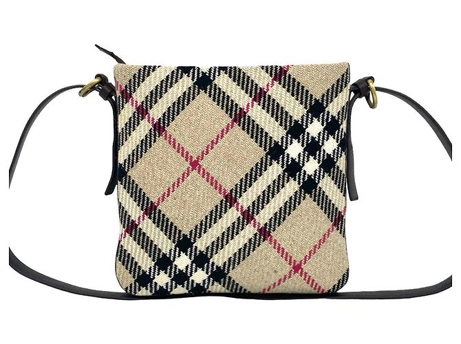 Borsa a tracolla Burberry Nova Check in pelle e lana Marrone Beige - vista 3
