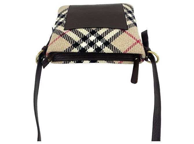 Borsa a tracolla Burberry Nova Check in pelle e lana Marrone Beige - vista 4