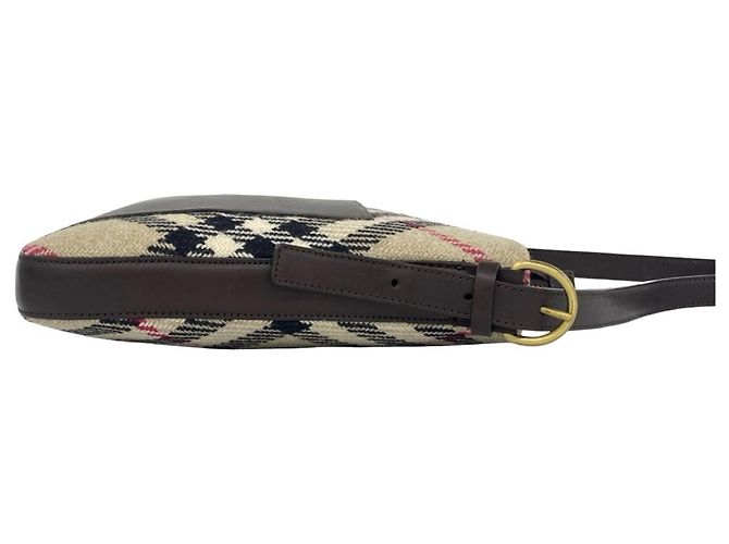 Borsa a tracolla Burberry Nova Check in pelle e lana Marrone Beige - vista 6